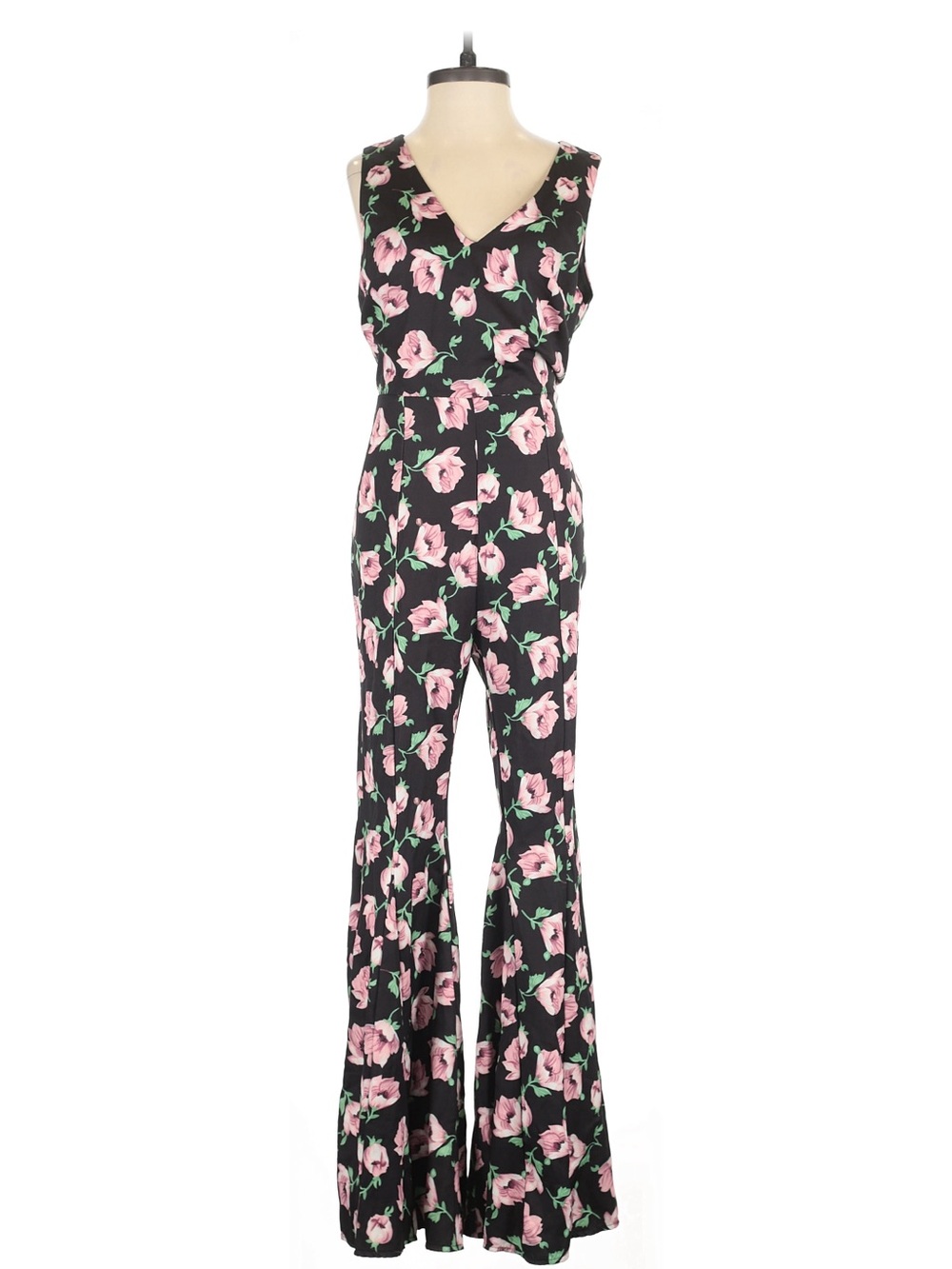 L’Atiste by Amy Black Floral Print Flare Leg Jumpsuit Sz M